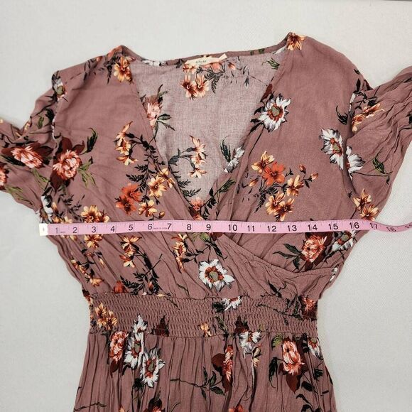 Women's Size XL Blush Pink Floral Print Hi Low Maxi Dress Long-Sleeve Elastic Wa - Picture 3 of 5